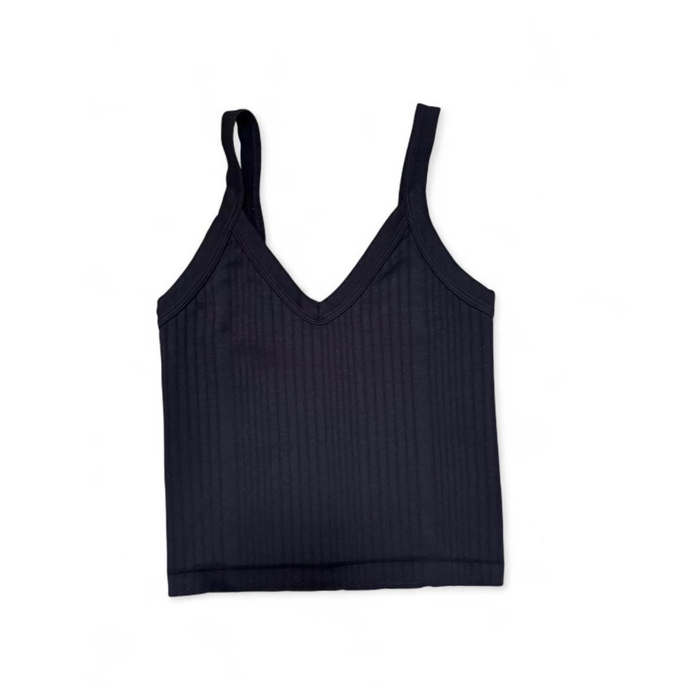 Black Ribbed V-Neck Camisole Sleeveless Knit Crop Tank Top